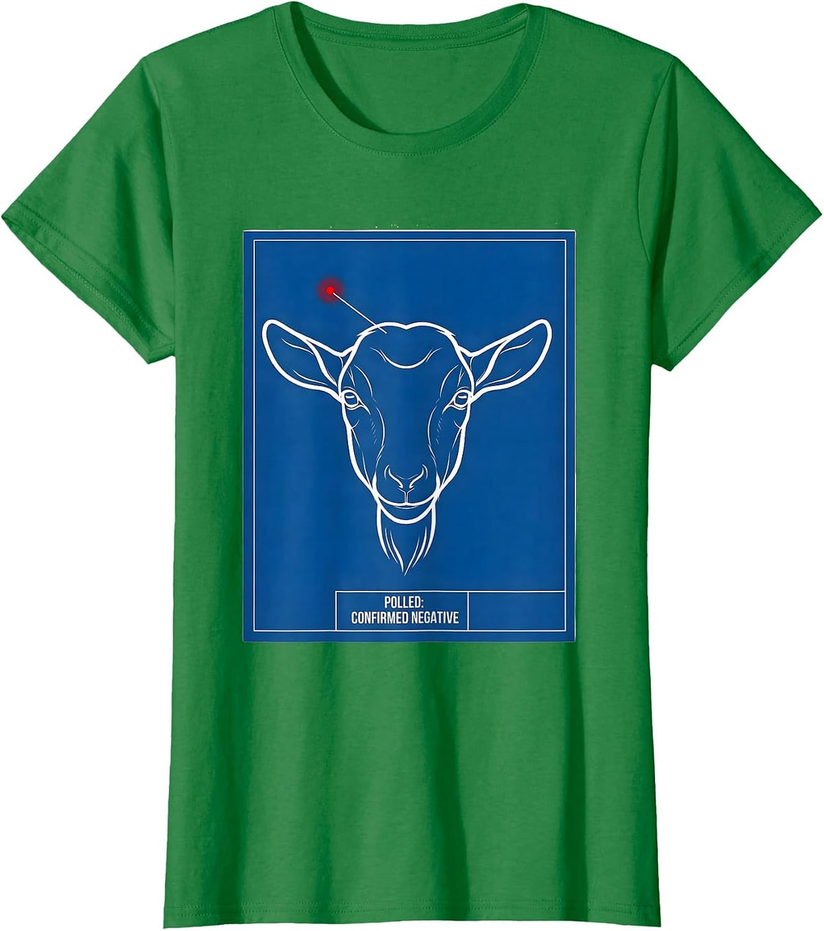 Women's Polled Confirmed Negative Technical Blueprint Goat Humor T-Shirt - Kelly Green