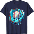 Baseball Drip Design Ice Cream Sprinkles Baseball Player T-Shirt - Navy Blue