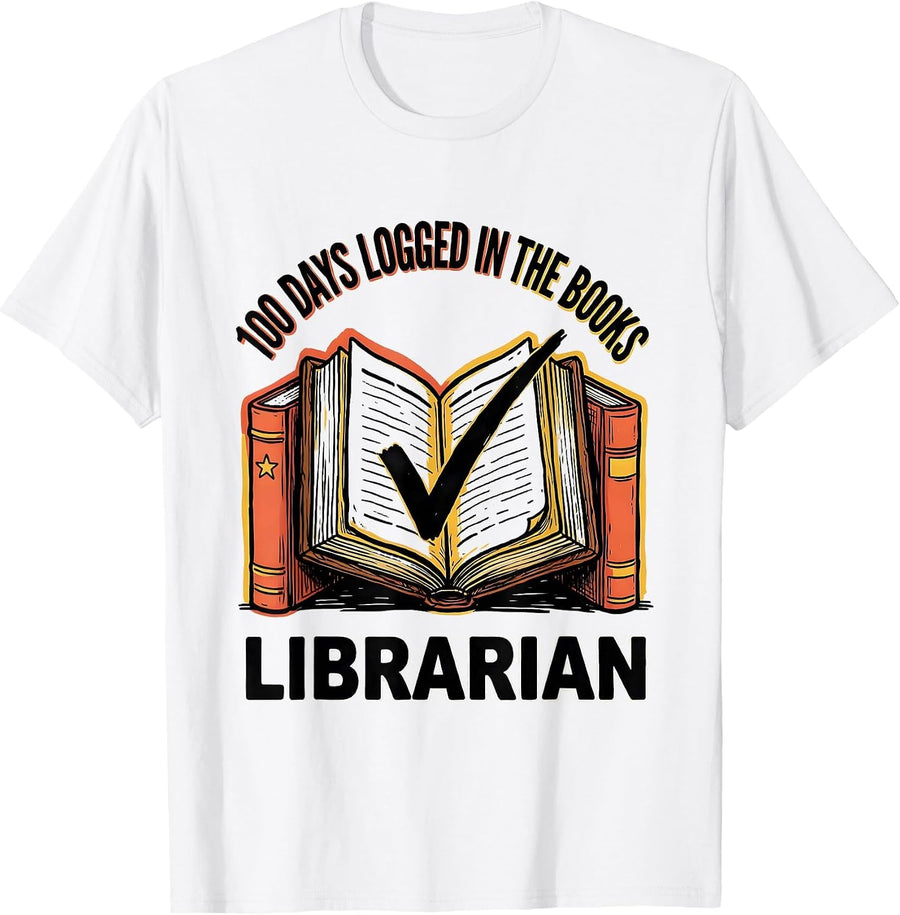 Men's 100 Days Logged In The Books Librarian T-Shirt - White