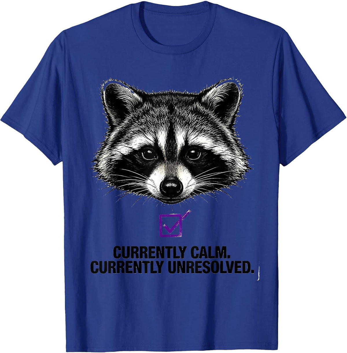 Men's Currently Calm Currently Unresolved Funny Raccoon Humor T-Shirt - Royal Blue
