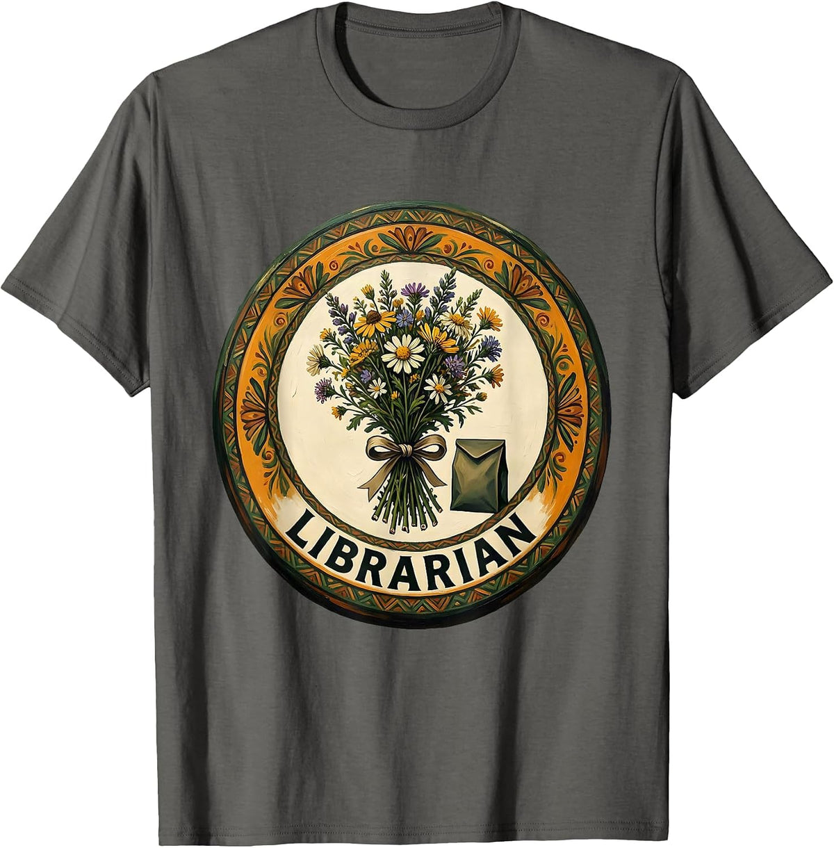 Men's Librarian Folk Art Teacher Appreciation Gift School Start T-Shirt - Asphalt Grey