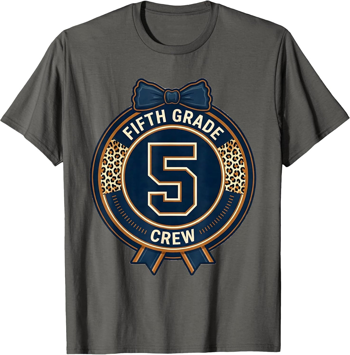 Fifth Grade Crew Leopard Teacher Back To School Girls T-Shirt - Asphalt Grey