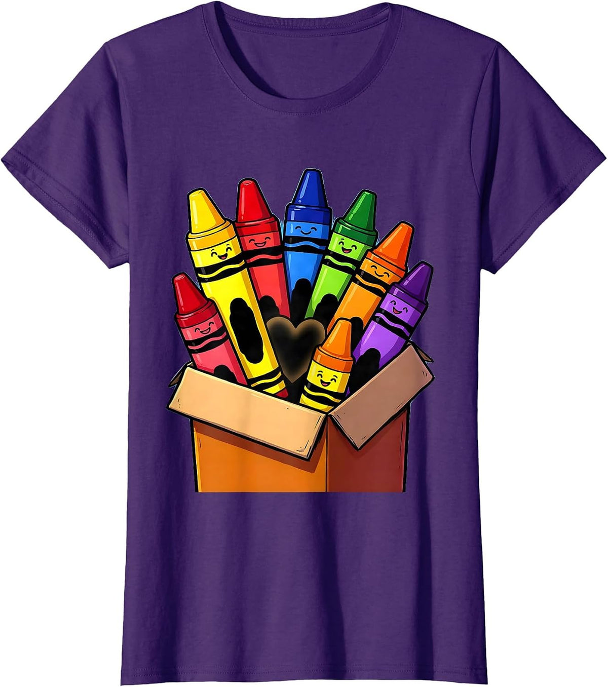 Women's 2nd Grade Teacher Crayon Box Graphic T-Shirt - Purple