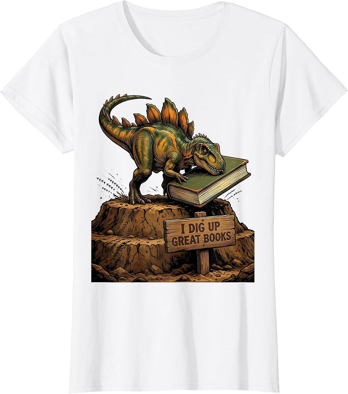 I Dig Up Great Books Funny Dinosaur Bookworm Kids Librarian T-Shirt - White