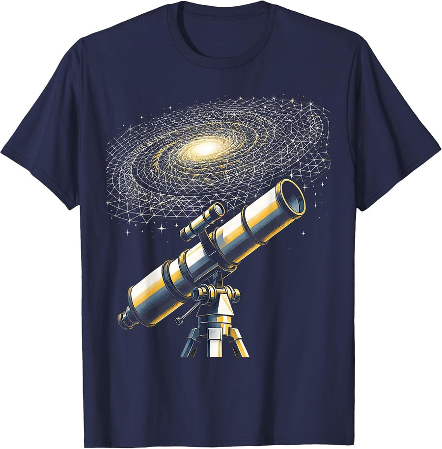 Science Teacher Telescope Galaxy Illustration T-Shirt - Navy Blue