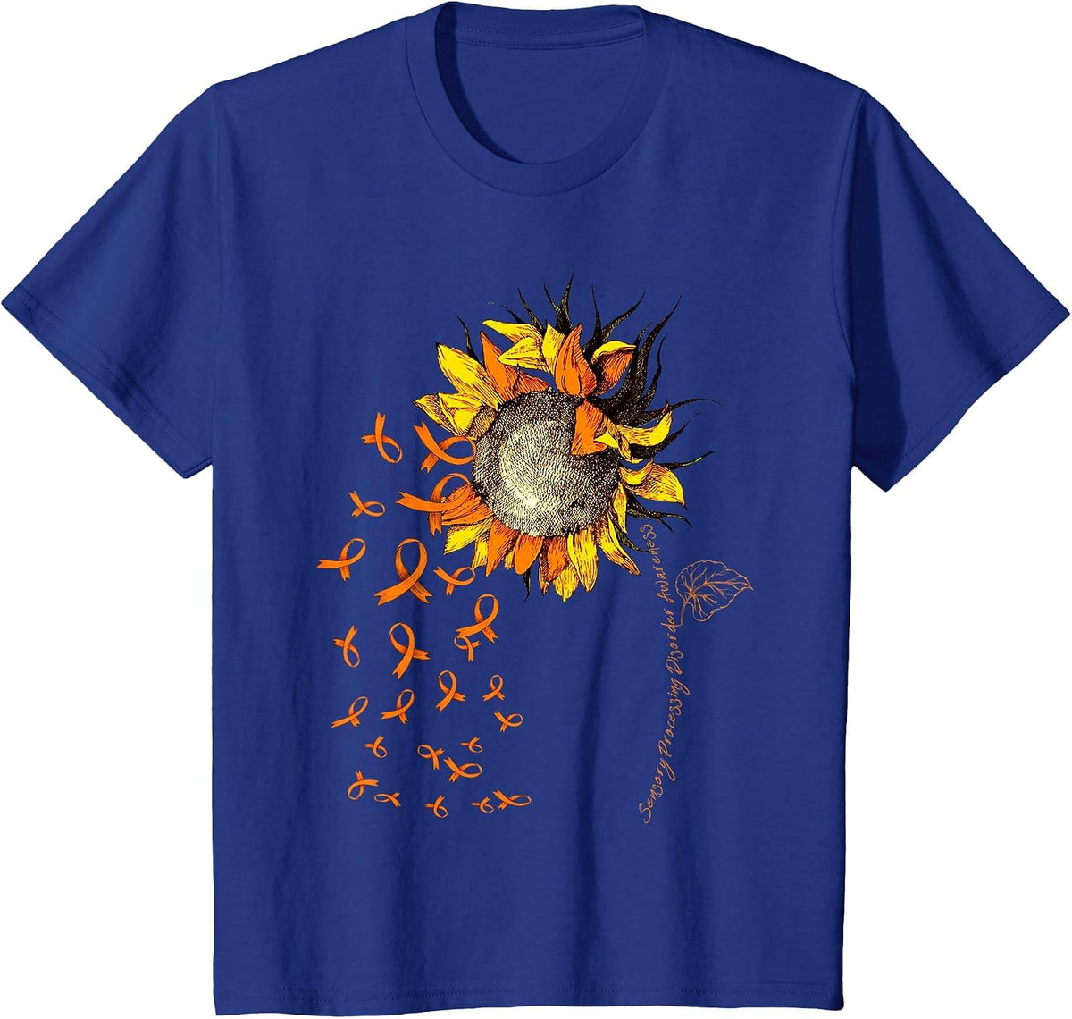 Sensory Processing Disorder Awareness Sunflower Ribbon T-Shirt - Royal Blue