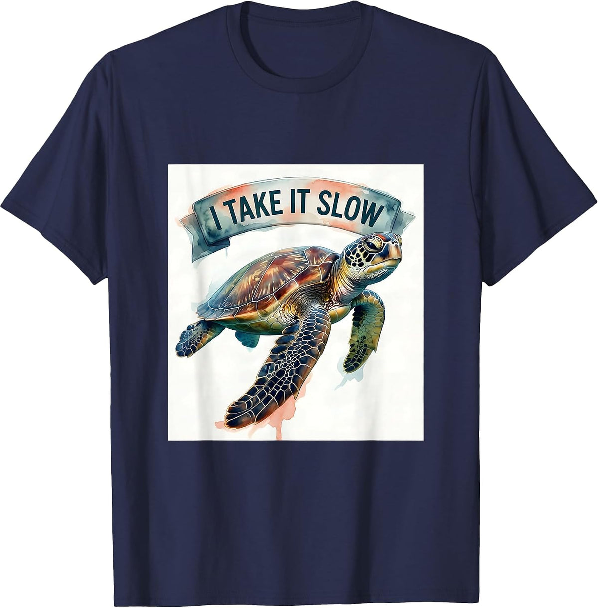 I Take It Slow Watercolor Sea Turtle Ocean Animal Lover T-Shirt - Navy Blue
