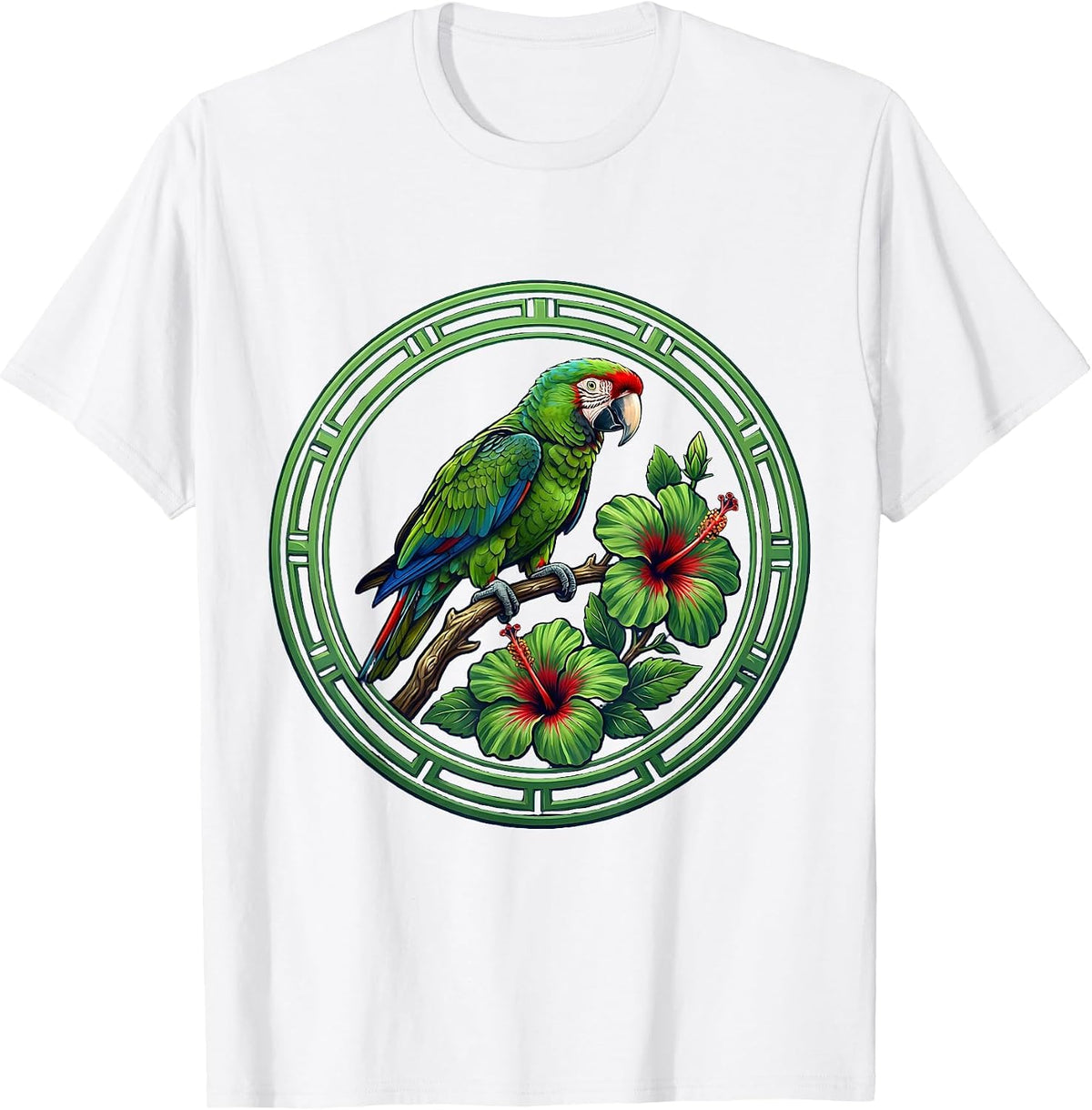 Men's Puerto Rican Parrot on Hibiscus Branch Design T-Shirt - White