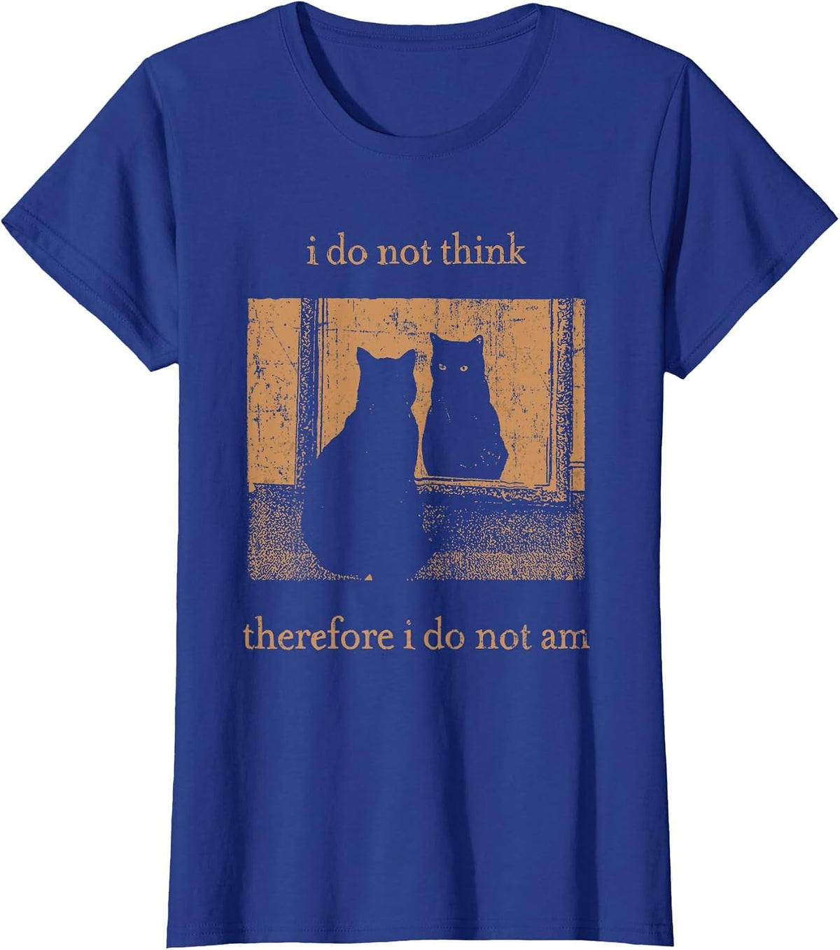 I Do Not Think Therefore I Do Not Am Retro Goth Funny Cat T-Shirt - Royal Blue