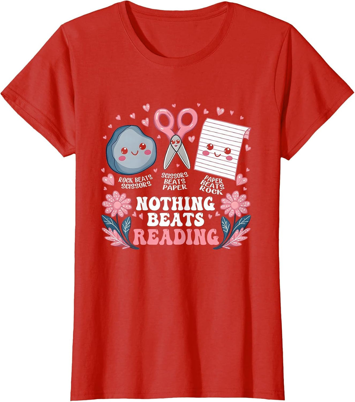 Paper Scissors Tees T-Shirt for Kids Students - Red