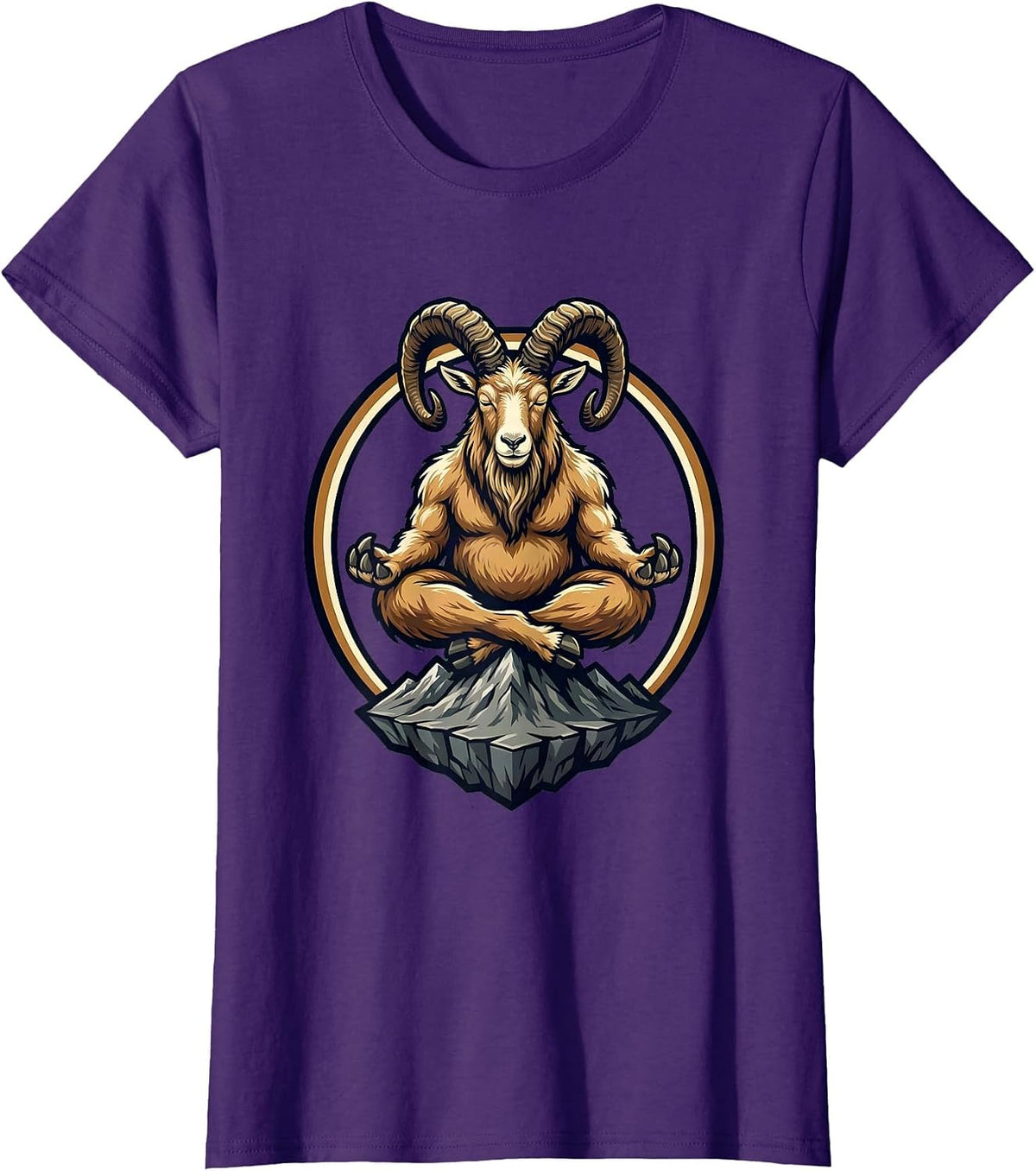 Women's Mountain Goat Meditating Funny Zen Peak Design T-Shirt - Purple