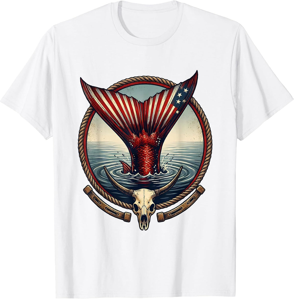 Men's Redfish Tail Gulf of America Fishing Illustration T-Shirt - White
