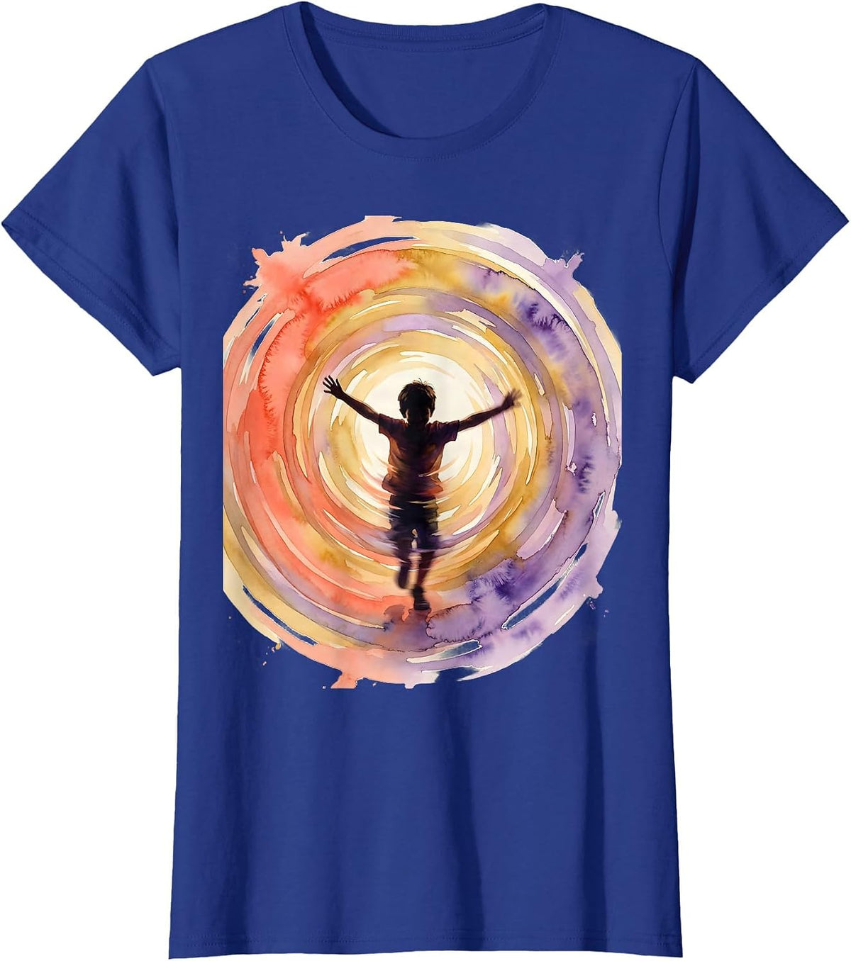 Women's Joyful Spinning Boy Autism Awareness Graphic T-Shirt - Royal Blue