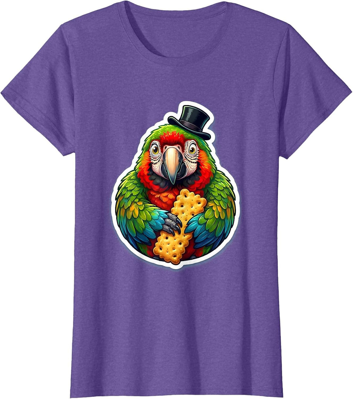 Pirate Parrot Stealing Cracker Funny Graphic T-Shirt - Purple Heather