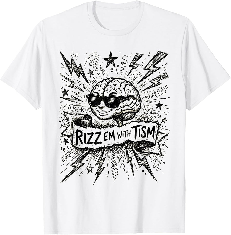 Men's Rizz Em With Tism Autism Awareness Design T-Shirt - White