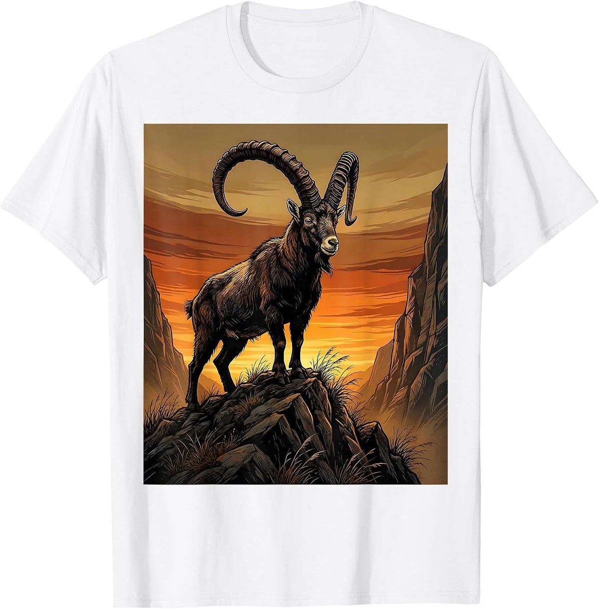 Capricorn Mountain Goat Autumn Sunset Zodiac T-Shirt - White