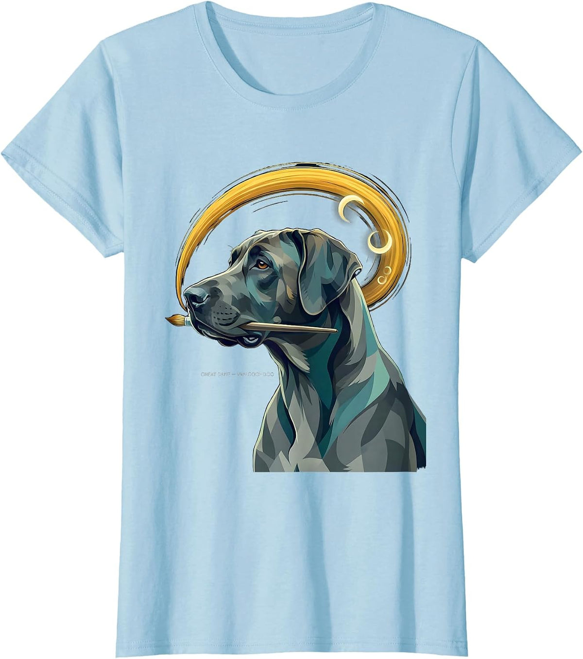 Women's Great Dane Van Goghdog Flat Vector Art Dog Portrait T-Shirt - Baby Blue