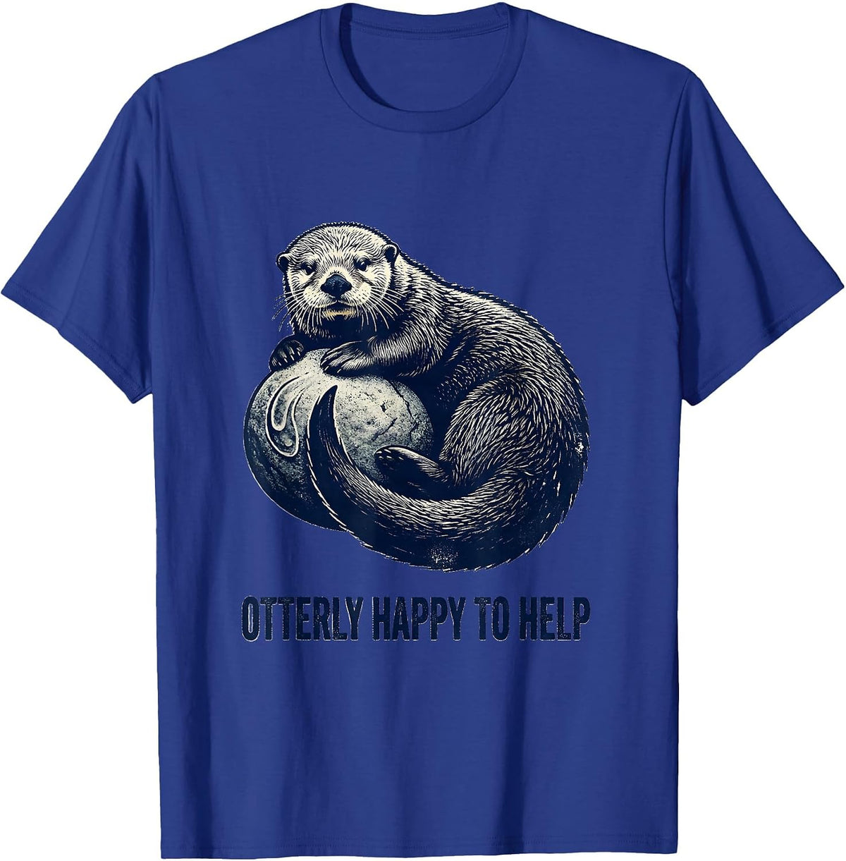 Otterly Happy To Help Rubber Stamp Cute Otter Lover Humor T-Shirt - Royal Blue