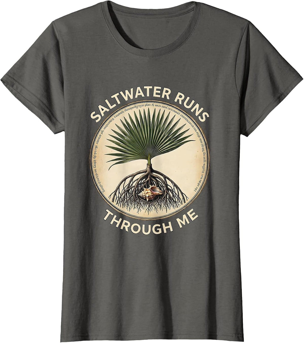 Saltwater Runs Through Me Caribbean Design T-Shirt, Women, Asphalt Grey, Medium - As Pictured