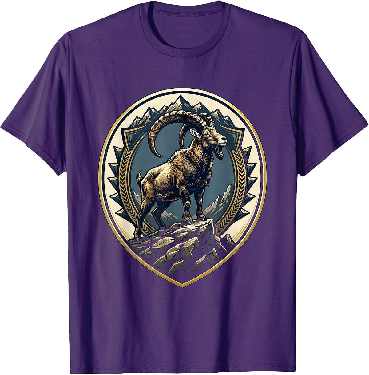 Mountain Goat Rocky Ledge Freedom Wildlife Design T-Shirt - Purple