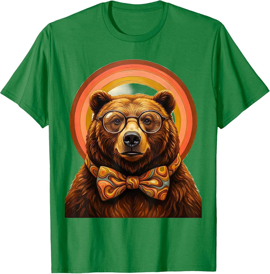 Men's Scholarly Bear Professor Glasses and Bowtie T-Shirt - Kelly Green