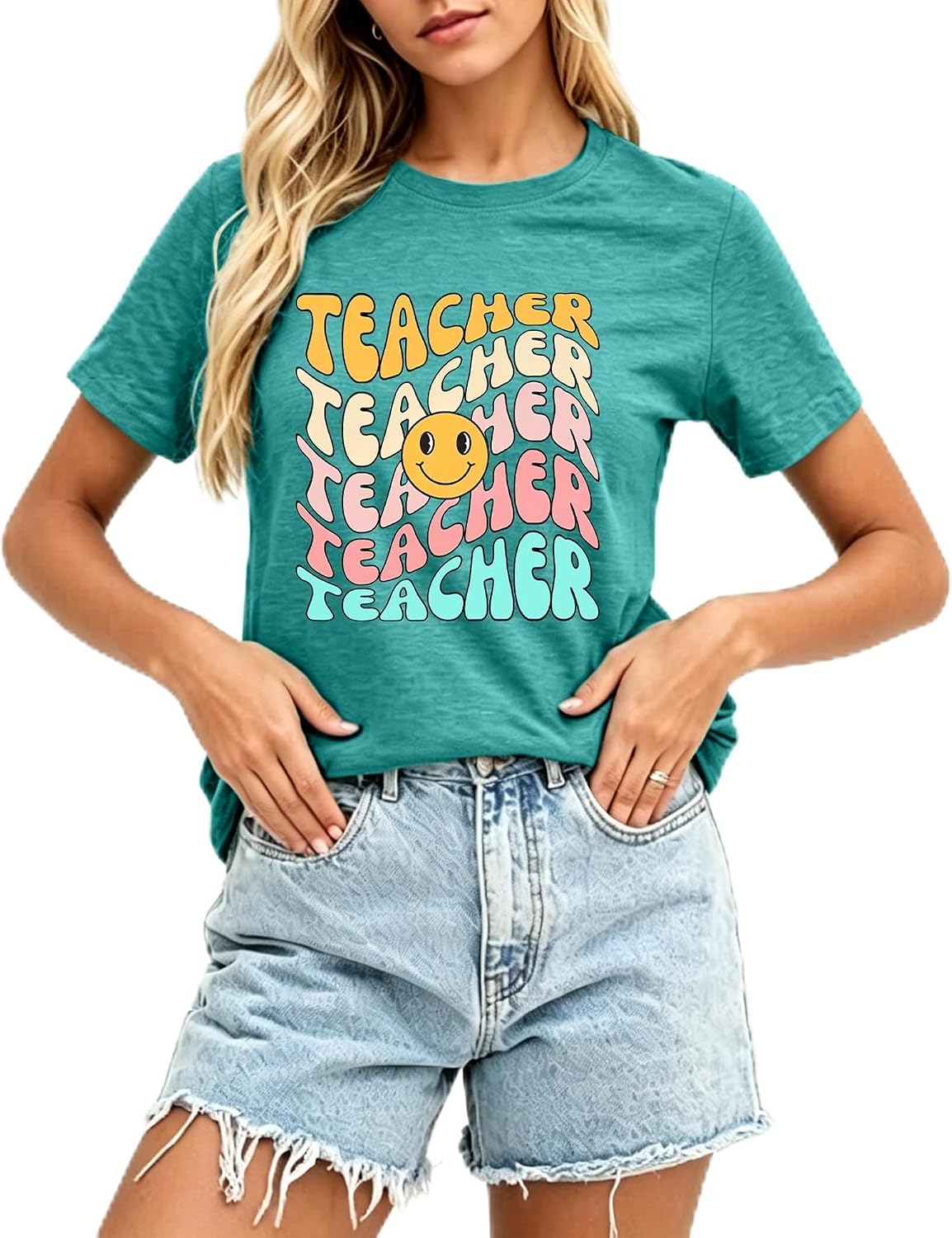 Teacher Shirts for Women Inspirational Educator Graphic Tshirt Gift - Cyan