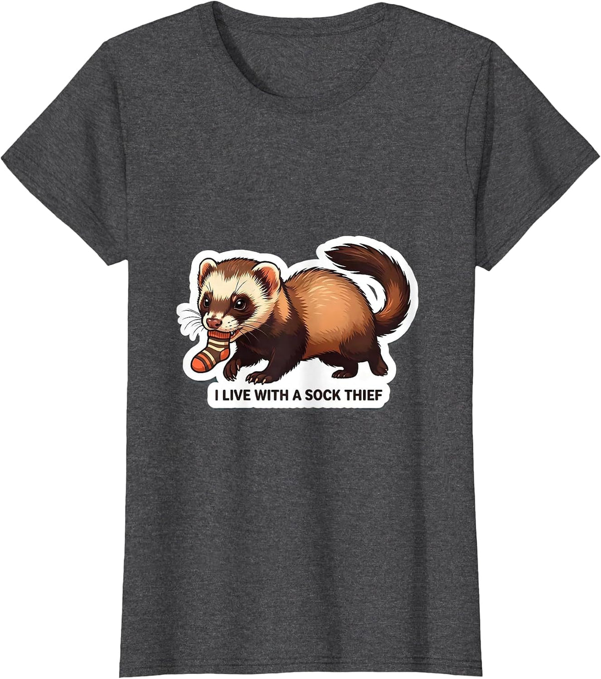 Women's I Live With A Sock Thief Funny Ferret Lover Gift For Kids T-Shirt - Dark Heather Grey