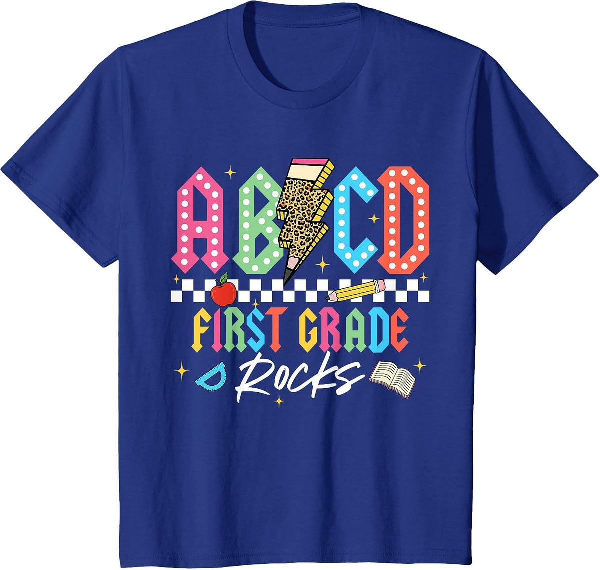 1st Grade Rocks Teacher Back to School ABCD Rocks First Day T-Shirt - Royal Blue