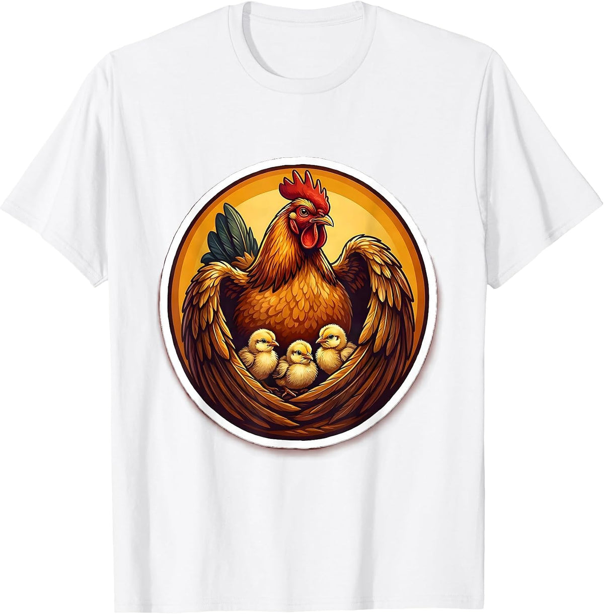 Men's Mother Hen Sheltering Chicks Under Wings Design T-Shirt - White