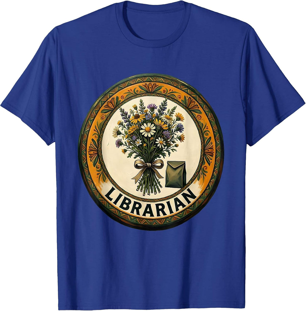 Men's Librarian Folk Art Teacher Appreciation Gift School Start T-Shirt - Royal Blue