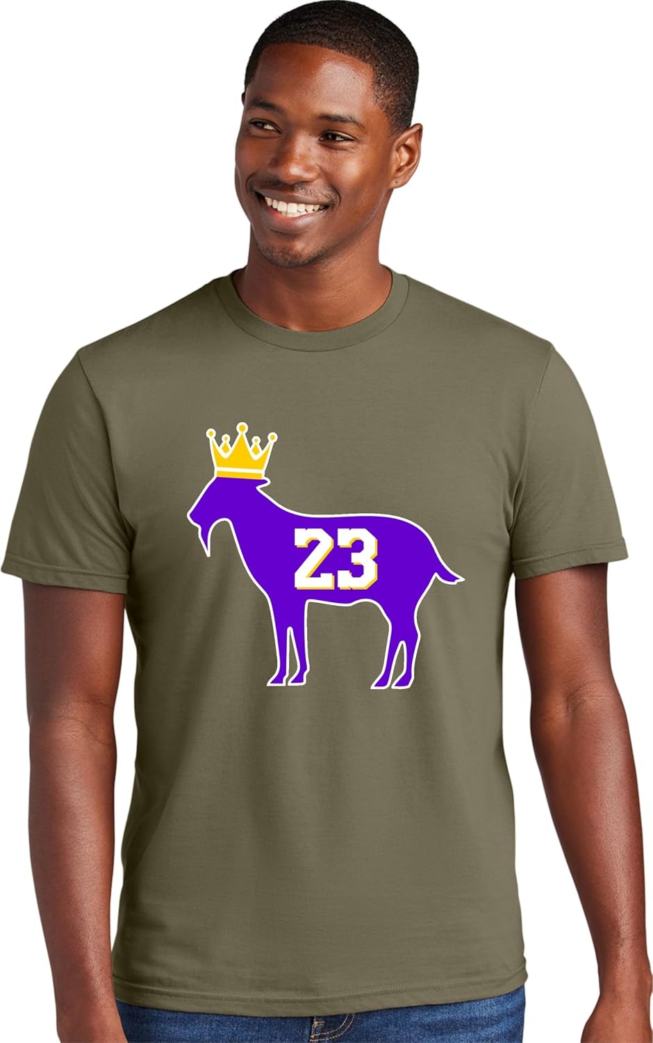 Go All Out Adult Goat James G.O.A.T. King Deluxe Soft T-Shirt - Military Brown