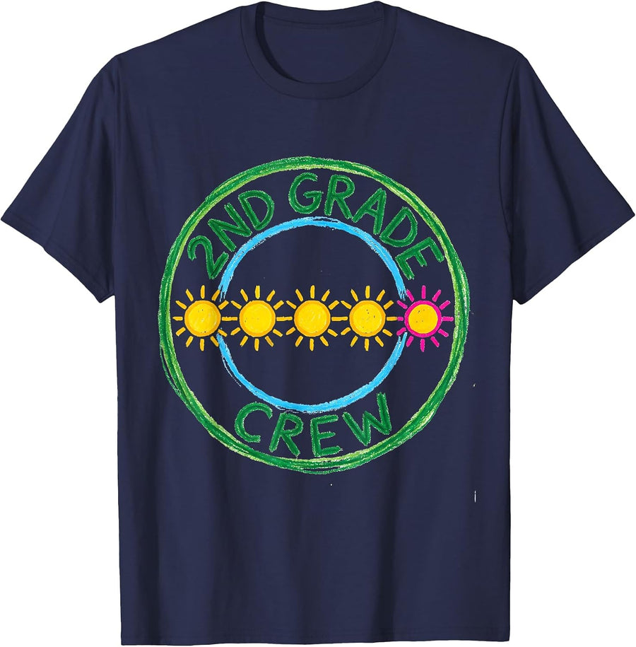 2nd Grade Crew Naive Kidcore Teacher Crew Back To School T-Shirt - Navy Blue
