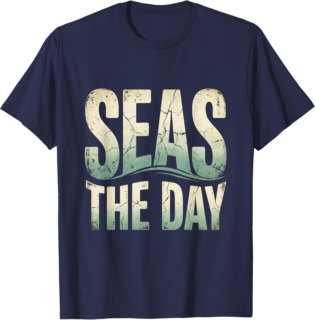 Men's Seas the Day Salty Ocean Lover Design T-Shirt - Navy Blue