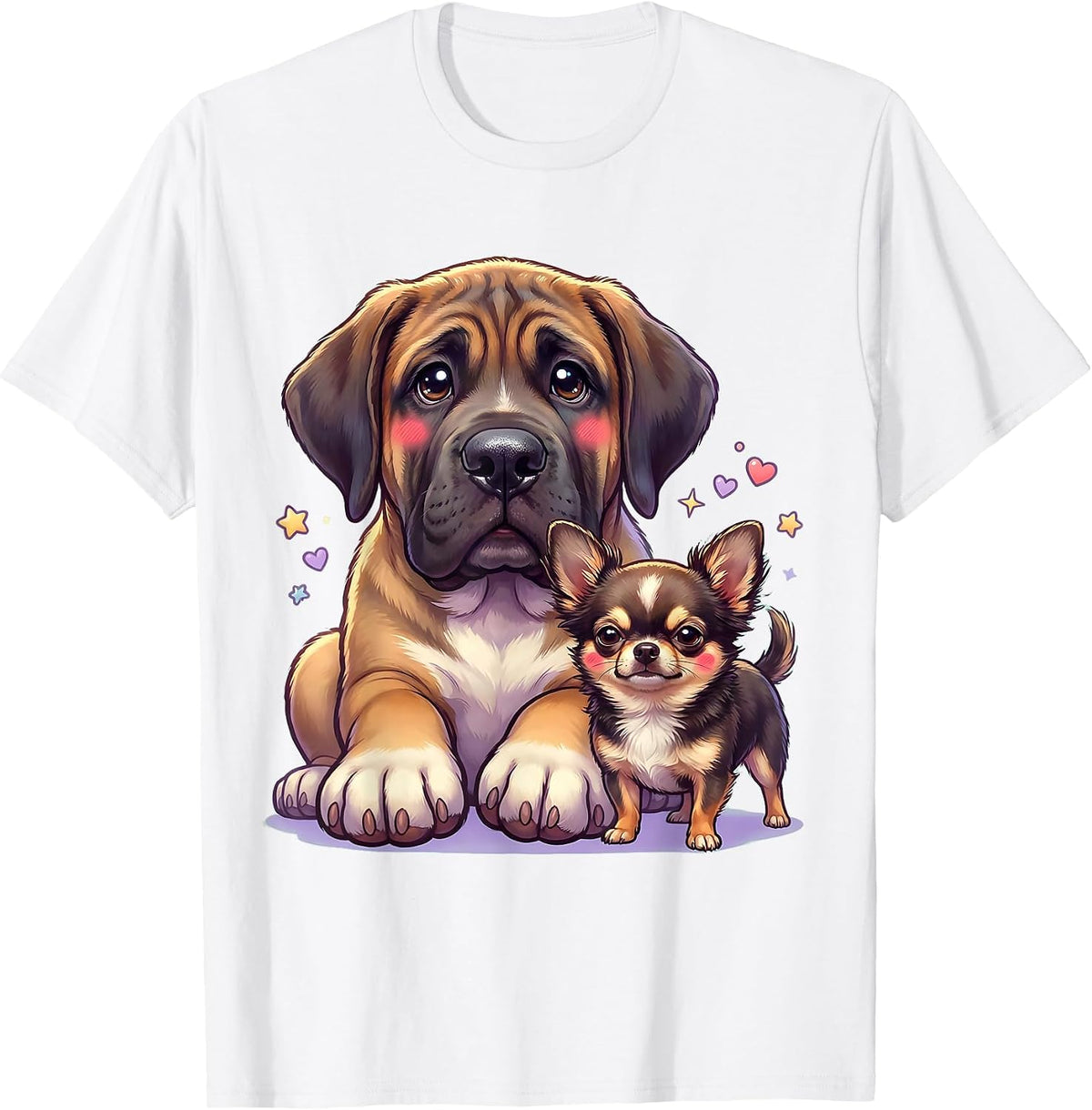 Big Little Great Dane Chihuahua Dog Duo T-Shirt - White