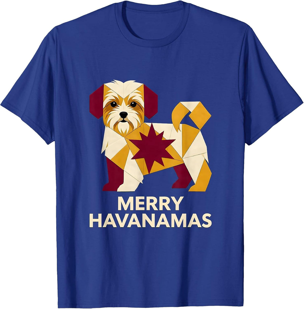 Men's Merry Havanamas Quilt Block Patchwork Havanese Christmas Dog T-Shirt - Royal Blue