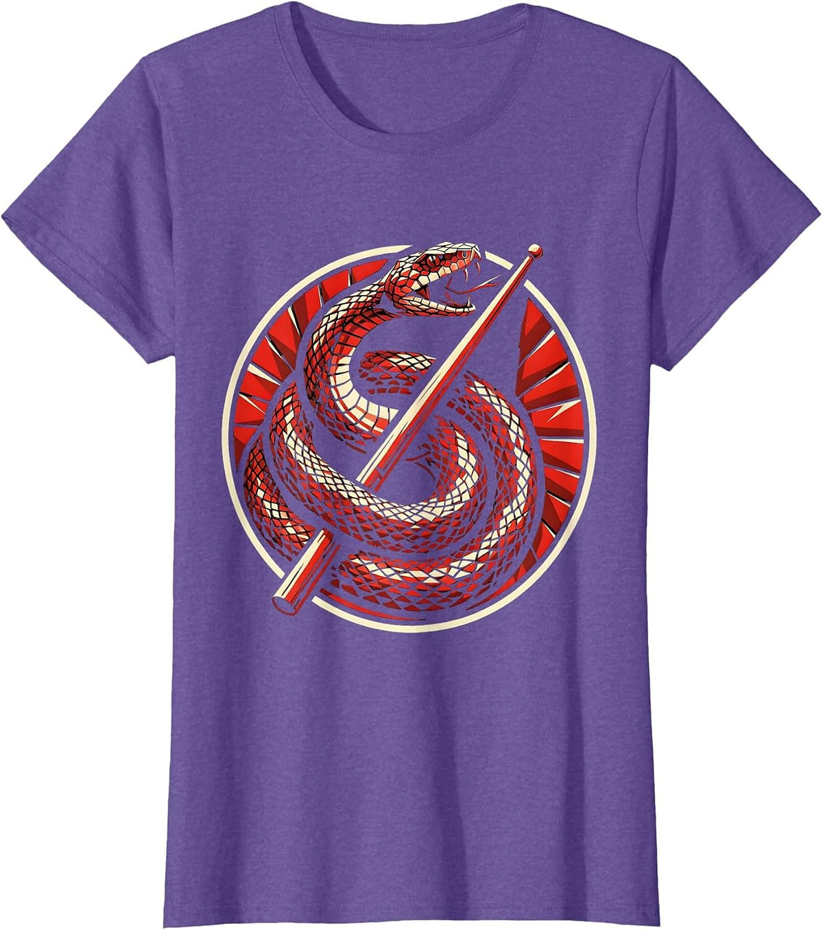 Women's Punk Rock Snake Coiled Around Drumstick Graphic T-Shirt - Purple Heather