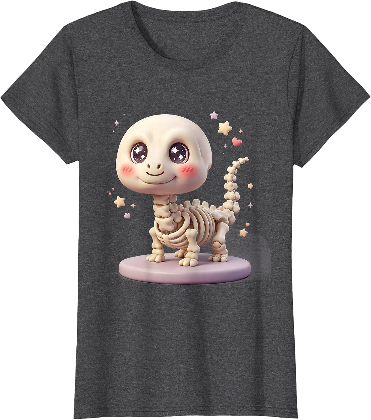 Women's Brachiosaurus Skeleton Museum Spotlight Dinosaur T-Shirt - Dark Heather Grey