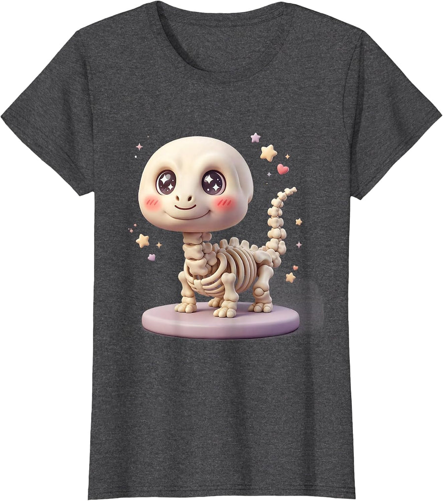 Women's Brachiosaurus Skeleton Museum Spotlight Dinosaur T-Shirt - Dark Heather Grey