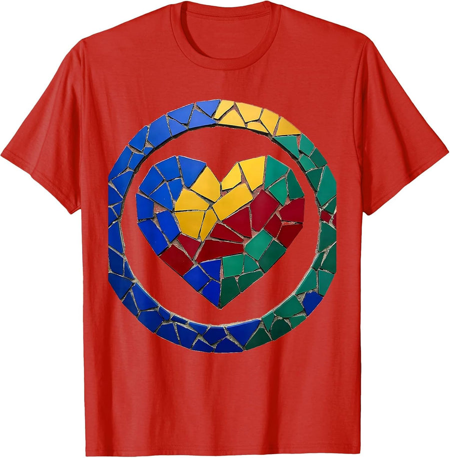 Men's Autism Awareness Mosaic Heart Colorful Tile Art T-Shirt - Red