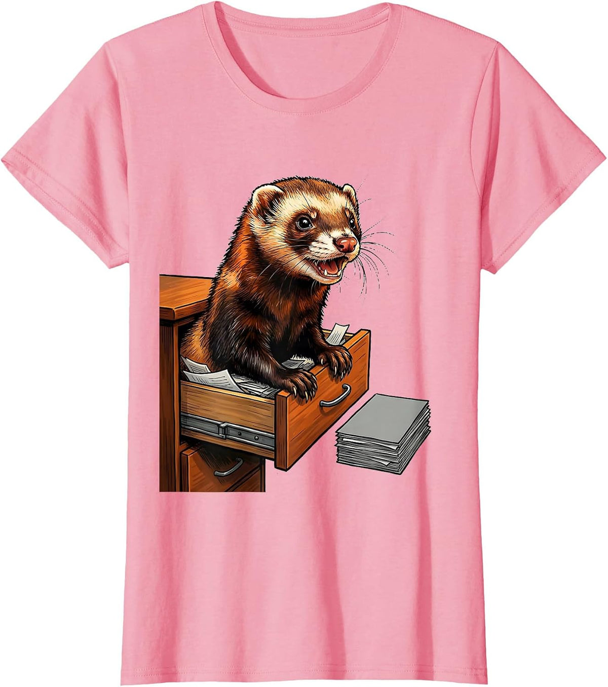 Women's Ferret In Desk Drawer Funny Ferret Lover Gift T-Shirt - Pink