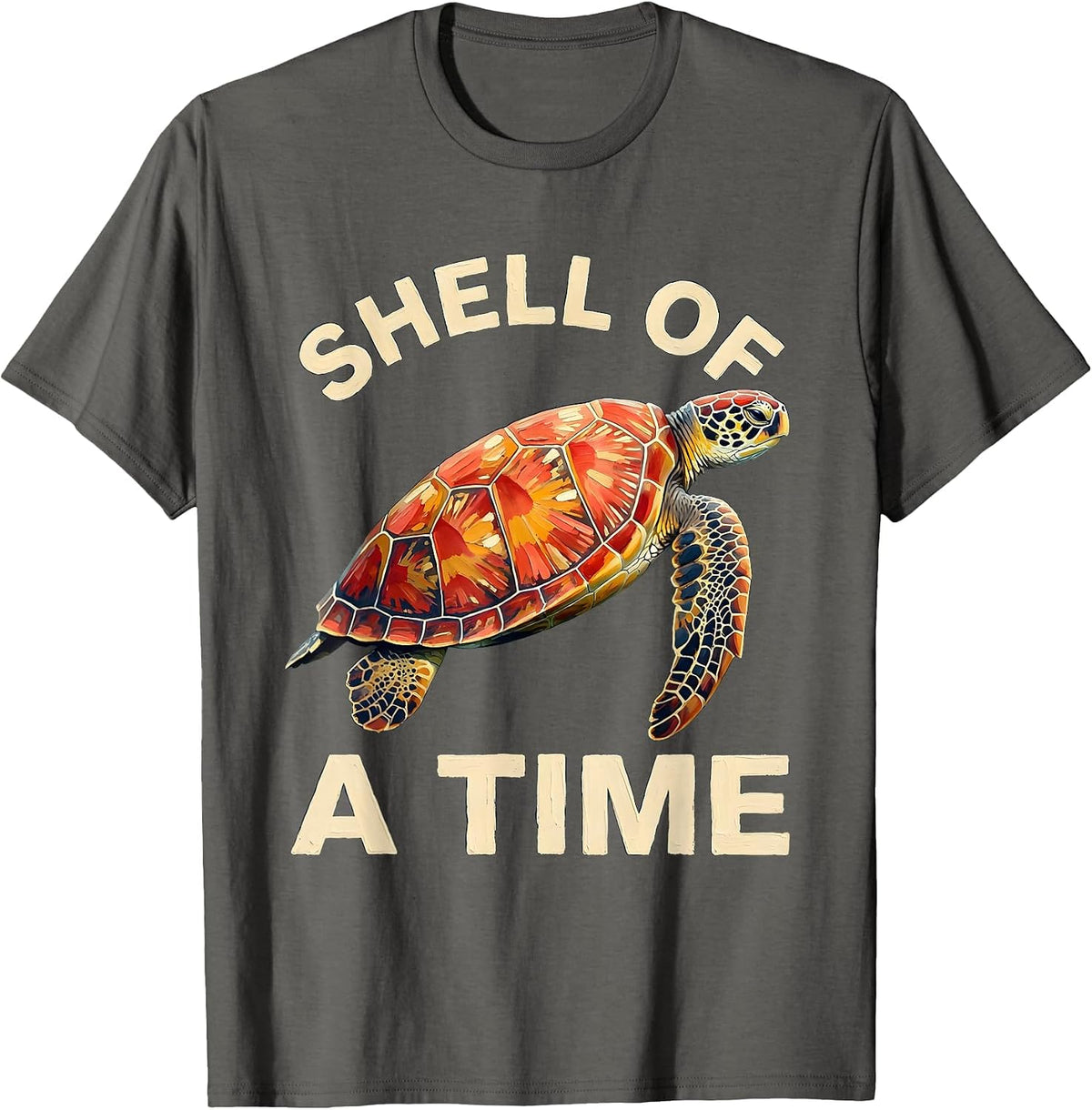 Shell Of A Time Sea Turtle Ocean Animal Lover Tropical T-Shirt - Asphalt Grey