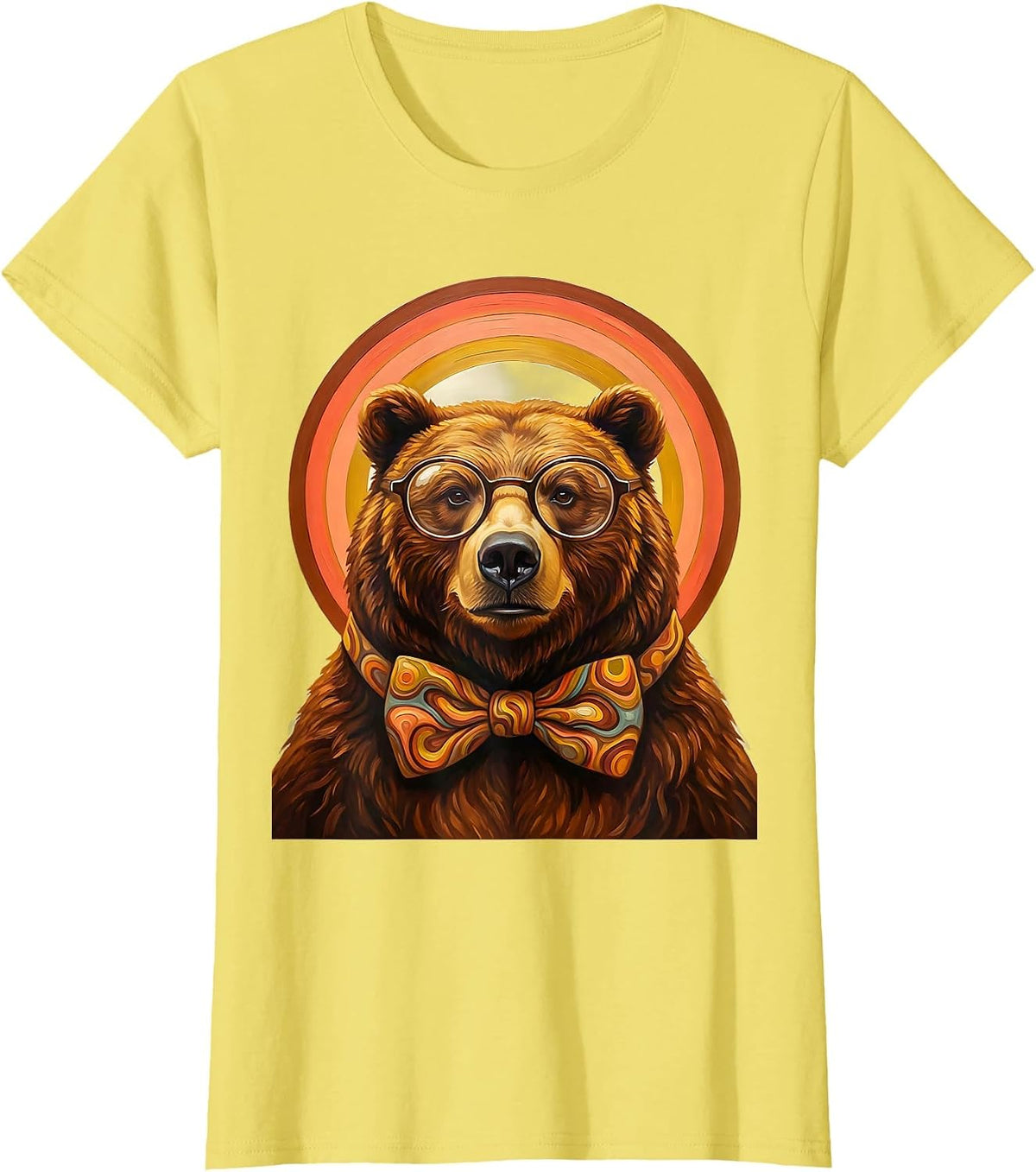 Women's Scholarly Bear Professor Glasses and Bowtie T-Shirt - Lemon Yellow