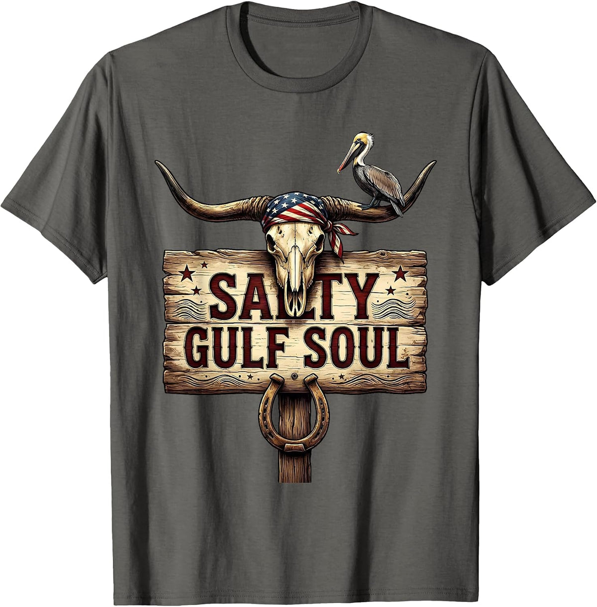 Men's Salty Gulf Soul Gulf of Mexico Design T-Shirt - Asphalt Grey