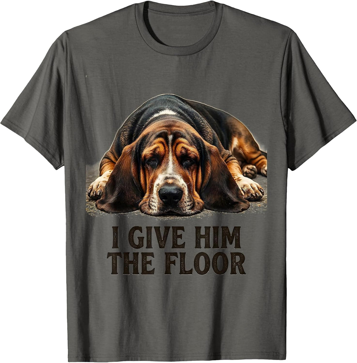 I Give Him The Floor Vintage Funny Basset Hound Dog Lover T-Shirt - Asphalt Grey