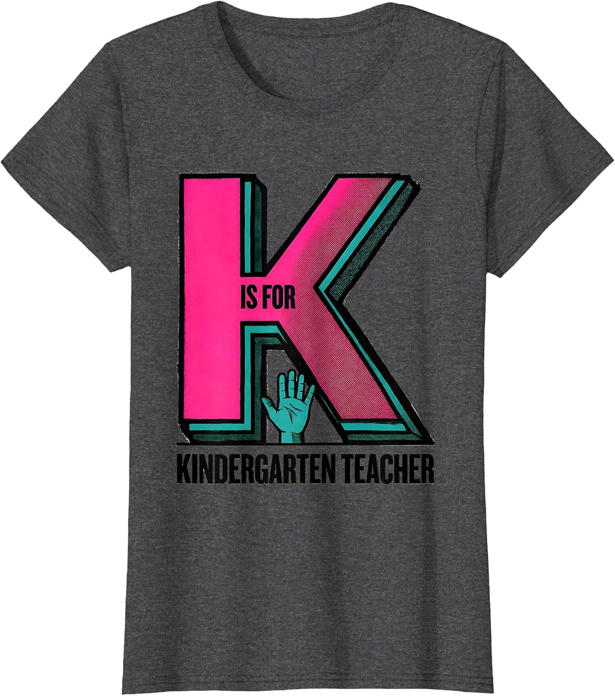 Women's K Is For Kindergarten Teacher Whimsical Back To School T-Shirt - Dark Heather Grey