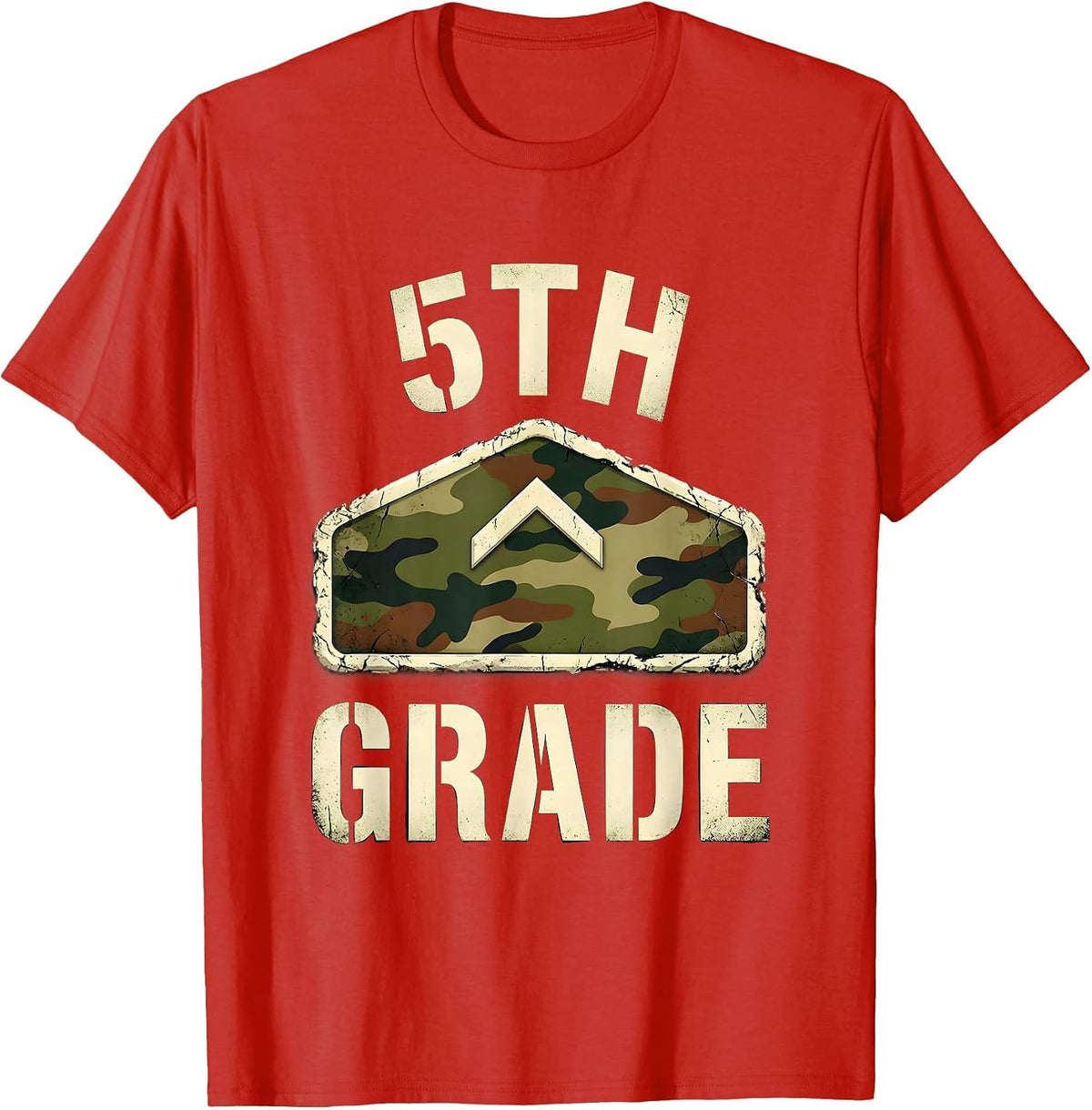 Men's 5th Grade Distressed Camo Back To School Boys Teacher T-Shirt - Red