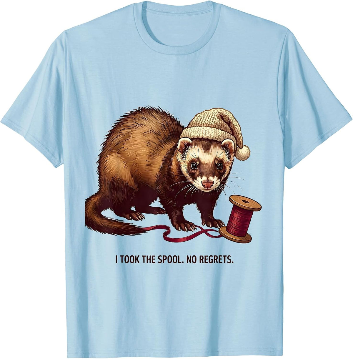 Men's I Took The Spool No Regrets Funny Ferret Lover Christmas T-Shirt - Baby Blue