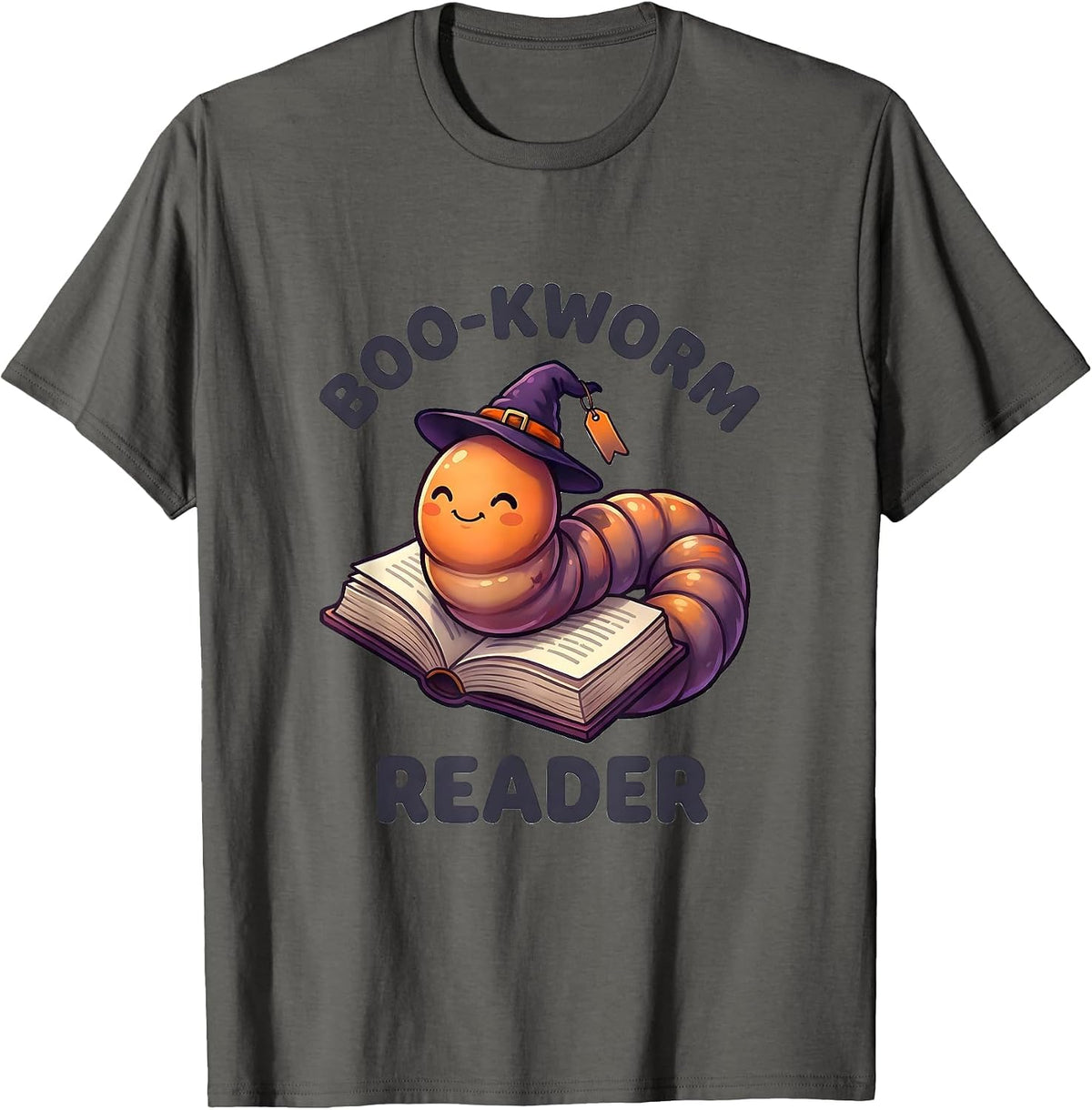 Boo-kworm Reader Cute Kawaii Bookworm Reader Halloween Humor T-Shirt - Asphalt Grey