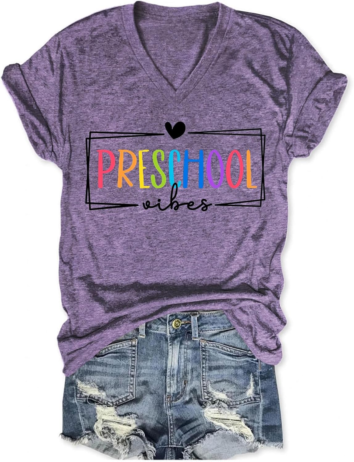 Preschool Teacher Shirt for Women Teacher Back to School T-Shirt Funny Letter Printed Tees Casual Short Sleeve Tops - Purple