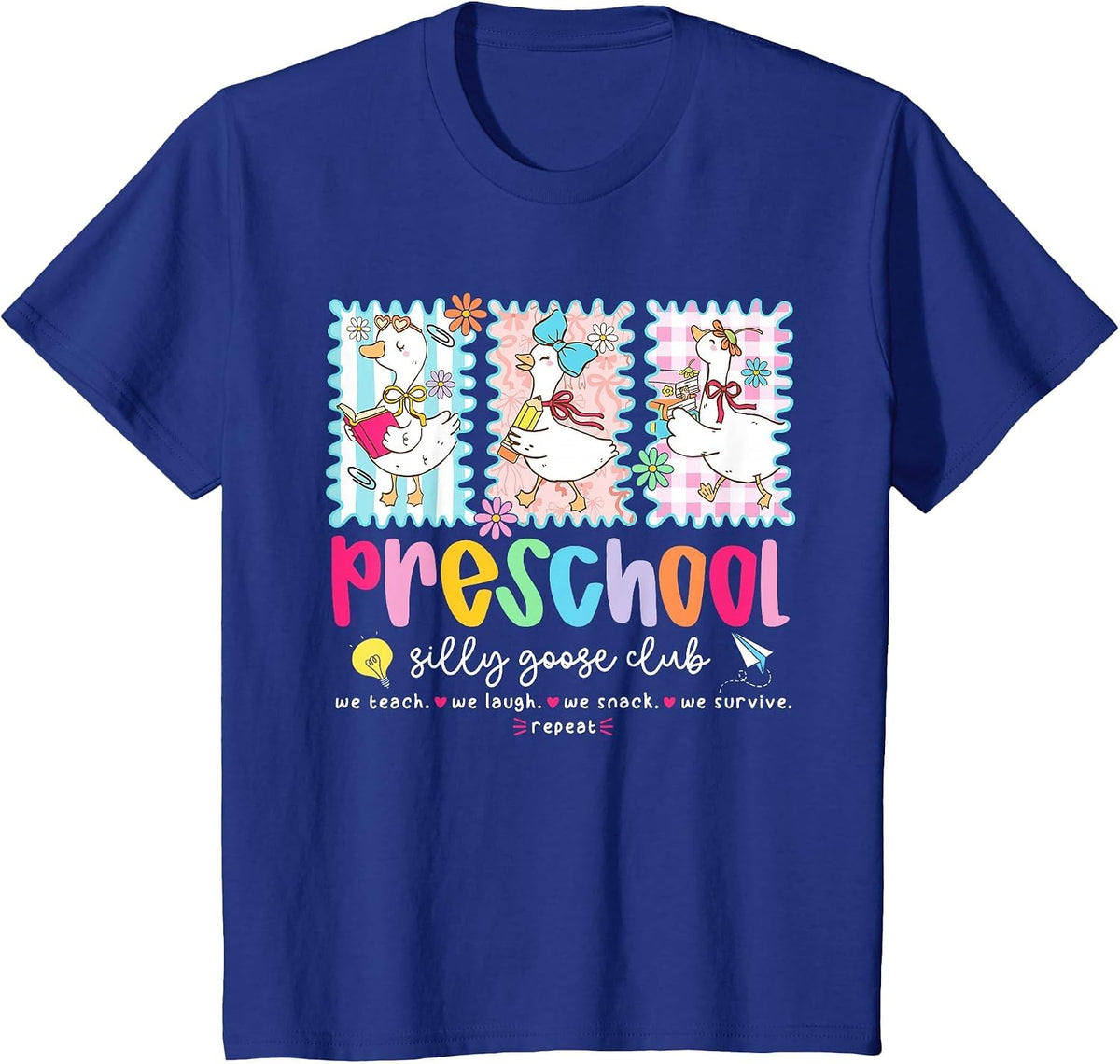 Preschool Goose Silly Teacher Funny Goose Back to School T-Shirt - Royal Blue